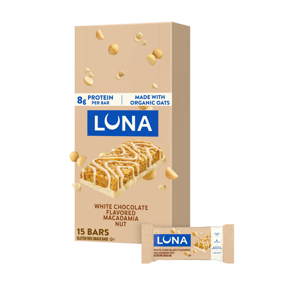LUNA Bar White Chocolate Macadamia Flavor Gluten Free Snack Bar, Non-GMO Protein Bar