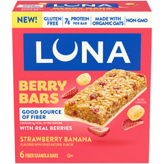 LUNA Berry Bars Strawberry Banana Flavor Gluten Free Snack Bars, Non-GMO Protein Bars